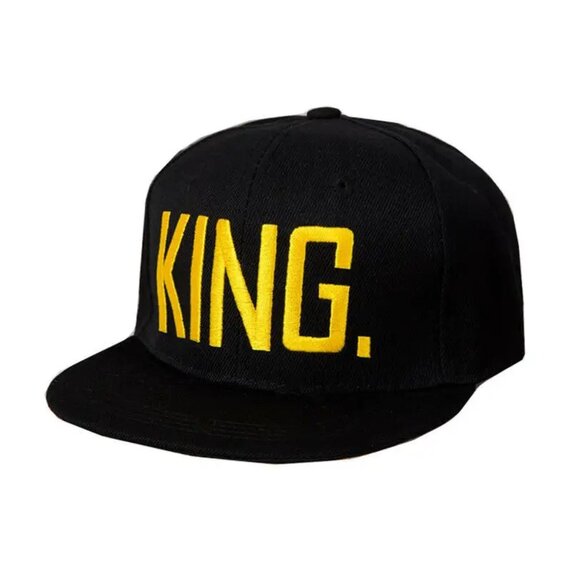 KING. Snapback Hat Classic Flat Brim Baseball Cap Black, Yellow Letters, Queen - Picture 4 of 4